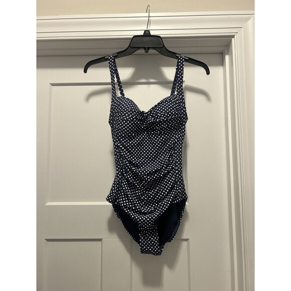 NipTuck Navy Blue And White Polka Dot Size 4 Bathing Suit Cruise Beach Retro - Picture 1 of 8